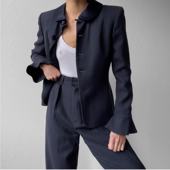Navy two piece wool pant suit. - Picture 1 of 4
